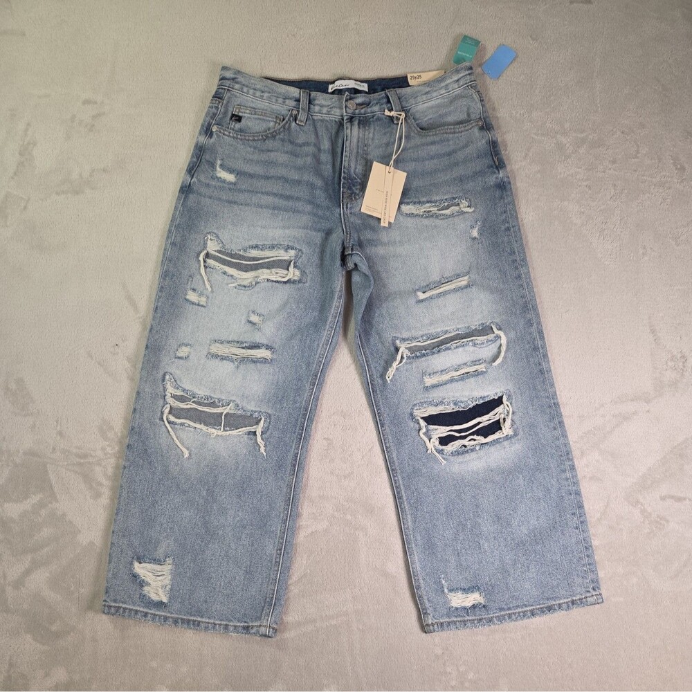 NWT KanCan Maurices Jeans Women’s 29 High Rise Wide Leg Crop Distressed